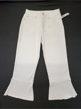 Tribal Jeans White Ruffle Raw Hem Cropped Flare Pants Size 12 NWT